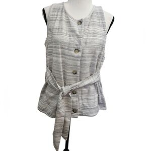Lucky Brand Sz. L Tank Textured Stripe Button-down Sleeveless Tie Front Shirt